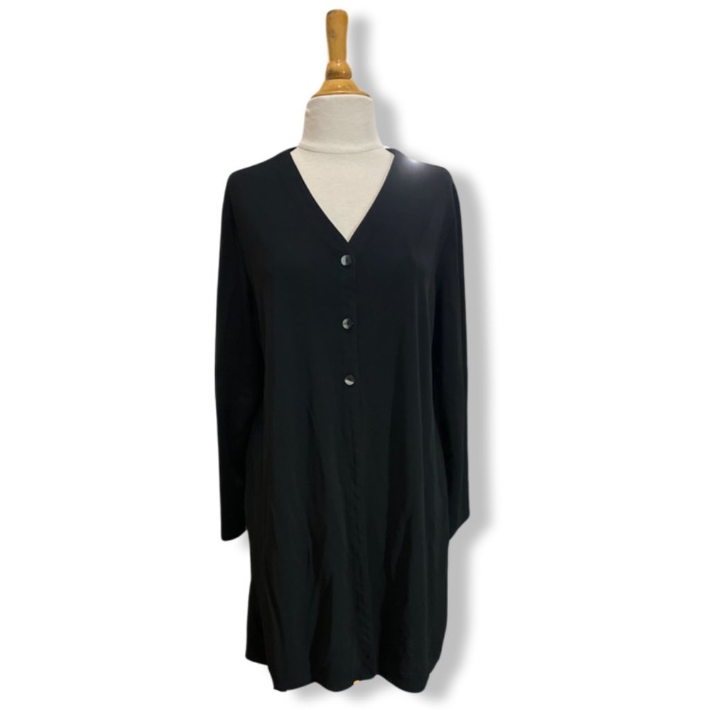 Josephine Chaus Black Buttoned Long Sleeve V-Neck Top | Cape | Blouse